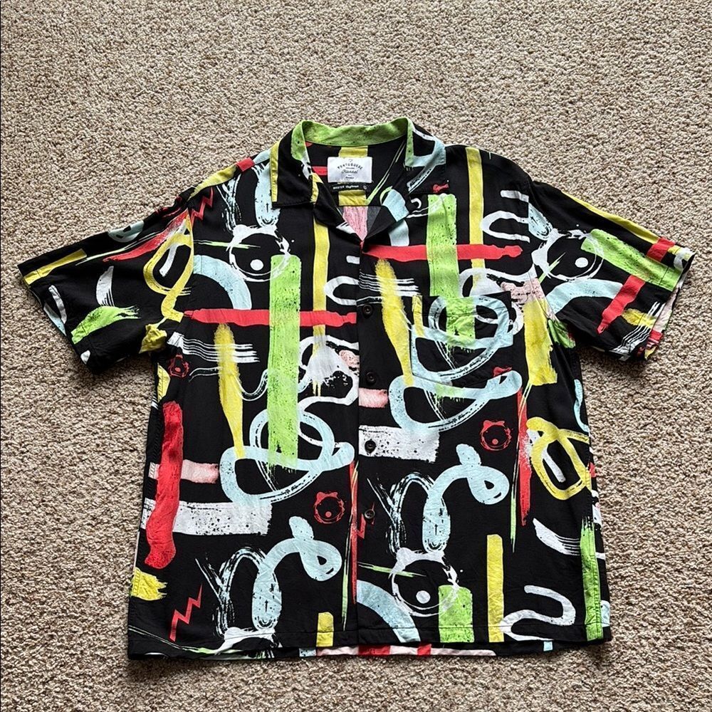 Portuguese Flannel Men’s Retro Abstract Modern Print S/S Loop Collar Camp Shirt